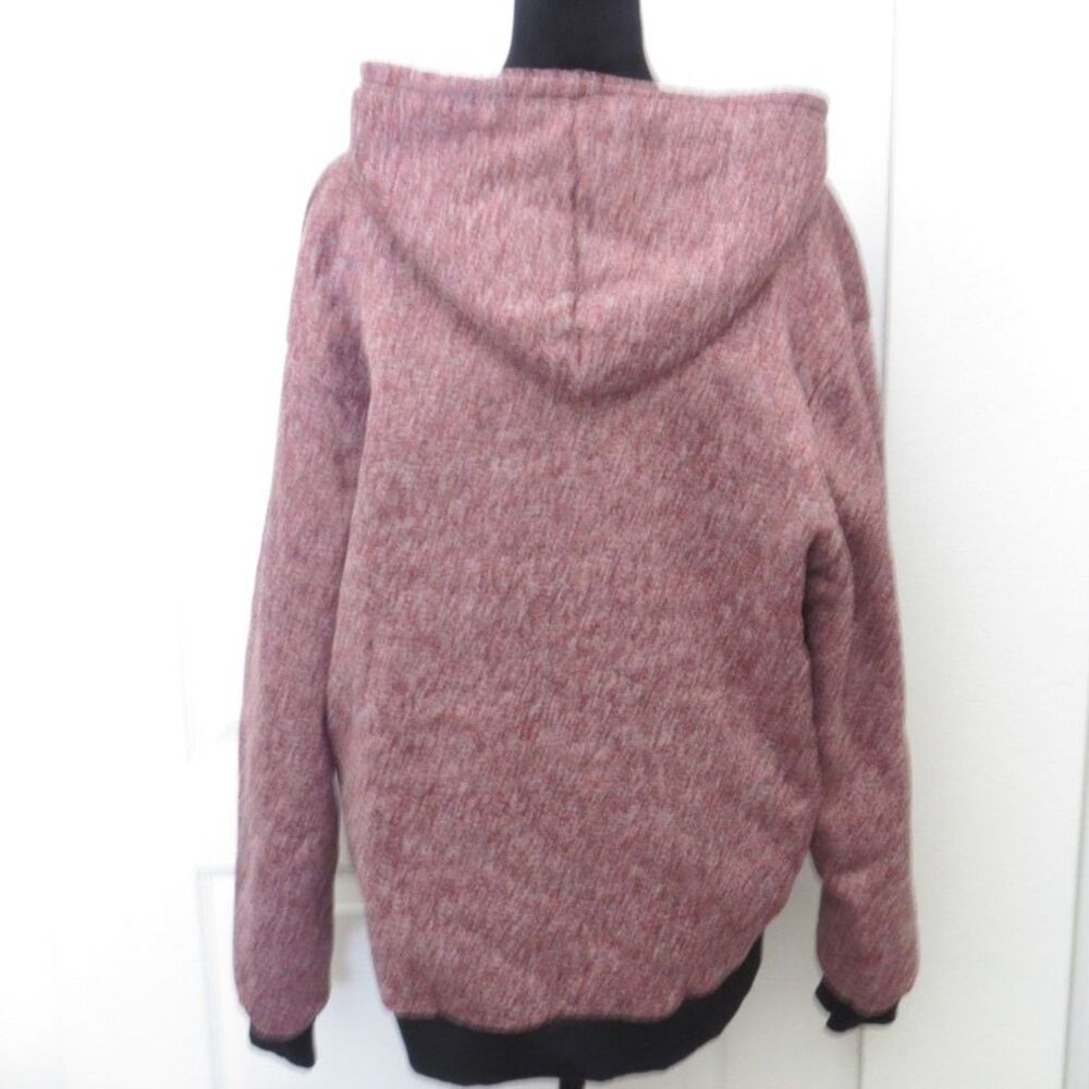 LeeHanton Mens Heavyweight Sherpa Lined Zip Up Hoodie Jacket Red Melange Size L - Picture 7 of 9